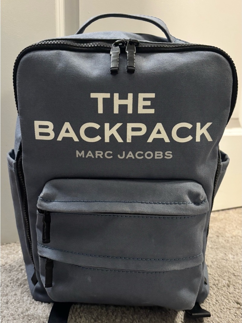 Marc Jacobs Backpack in Slate Blue Canvas with White Logo